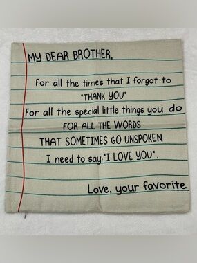 My Dear Brother 100% Linen Throw Pillow Cover Christmas Birthday Gift 18”x18”